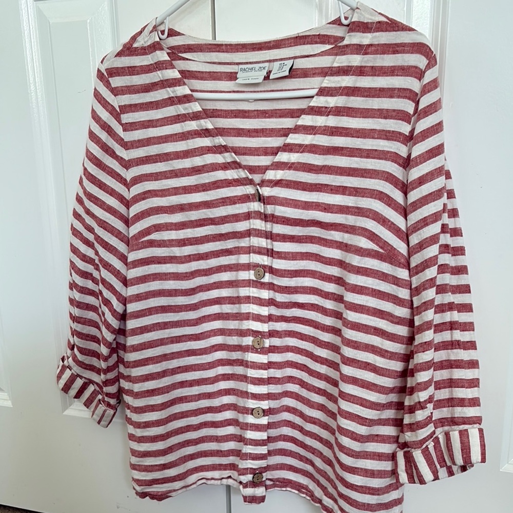 Rachel Zoe Red 3/4 Sleeve Button Down Shirt